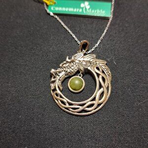 Sterling Silver and Connemara Marble Dragon Pendant, made in Ireland